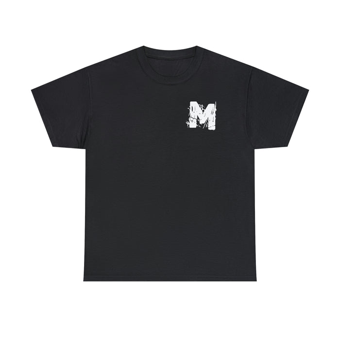 M Heavy Cotton Dark Tee front and back logos
