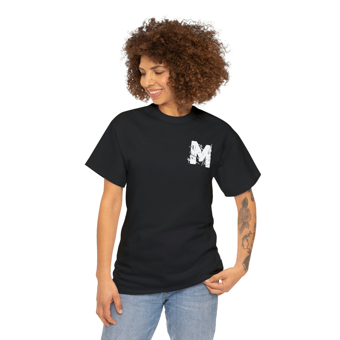 M Heavy Cotton Dark Tee front and back logos