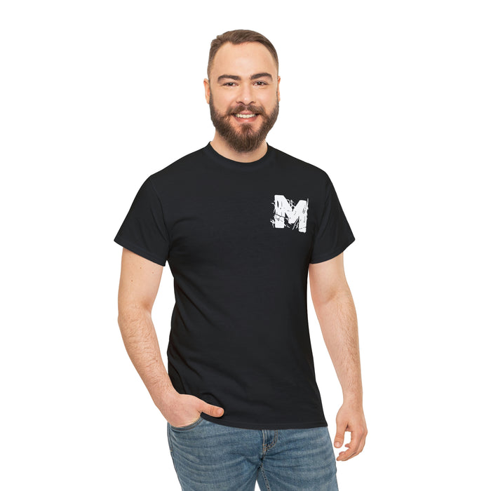 M Heavy Cotton Dark Tee front and back logos