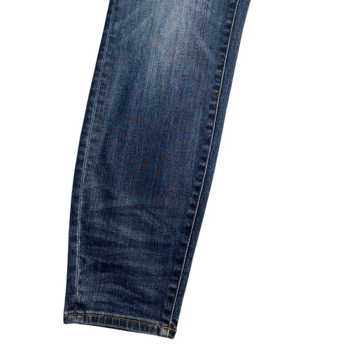 Madewell high riser skinny jeans for women in size 32, shown in classic denim with a high waist and slim fit.