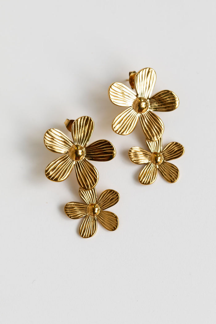 Mae Flower Drop Earrings - Gold - The Self Styler