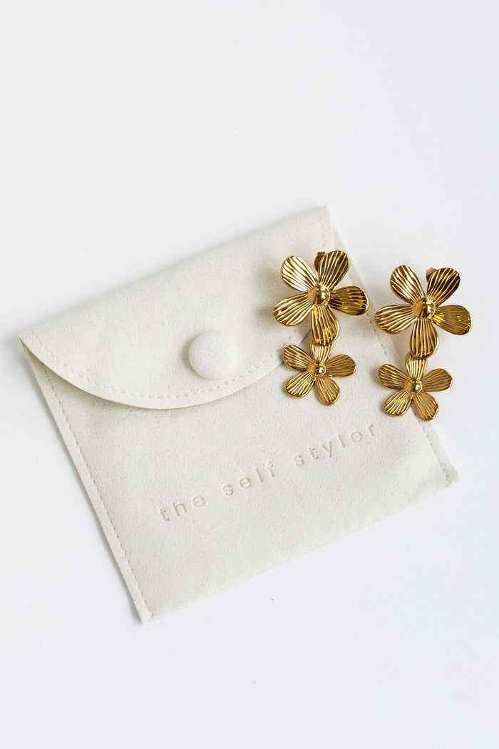 Mae Flower Drop Earrings - Gold - The Self Styler