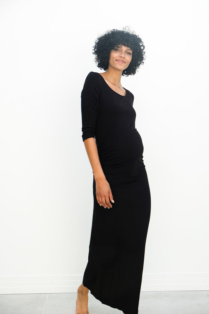 Maternity Maxi Ruched Evening Dress with 3/4 Sleeves