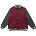 Nike men's dark maroon team letterman jacket with varsity-style design, front zipper, and ribbed cuffs, size XXL.
