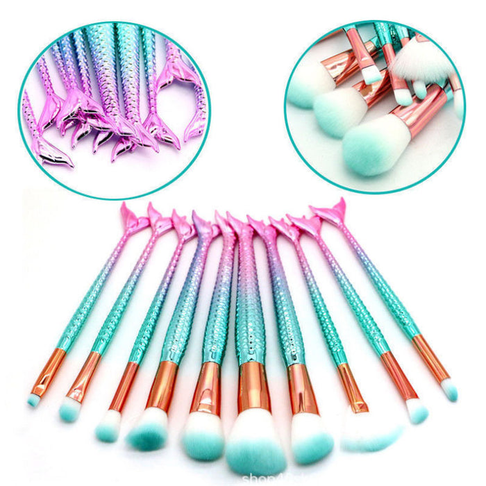10-piece mermaid gradient makeup brush set