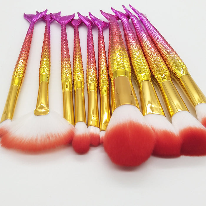 10-piece mermaid gradient makeup brush set – view 7