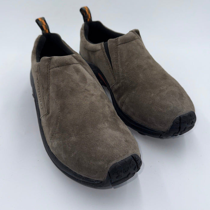 Men's Merrell Jungle Moc J60787 running shoes in Gunsmoke color, size 9, brand new, with a casual slip-on design and comfortable sole.