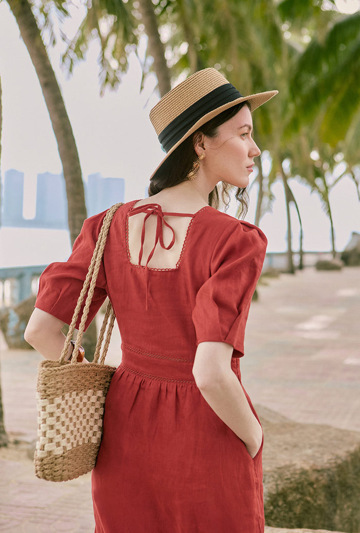 Petite Studio's Meryl Linen Dress in Red