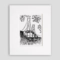 Mackinac Bridge art by printmaker Natalia Wohletz of Peninsula Prints titled Mighty Mac Shore View.
