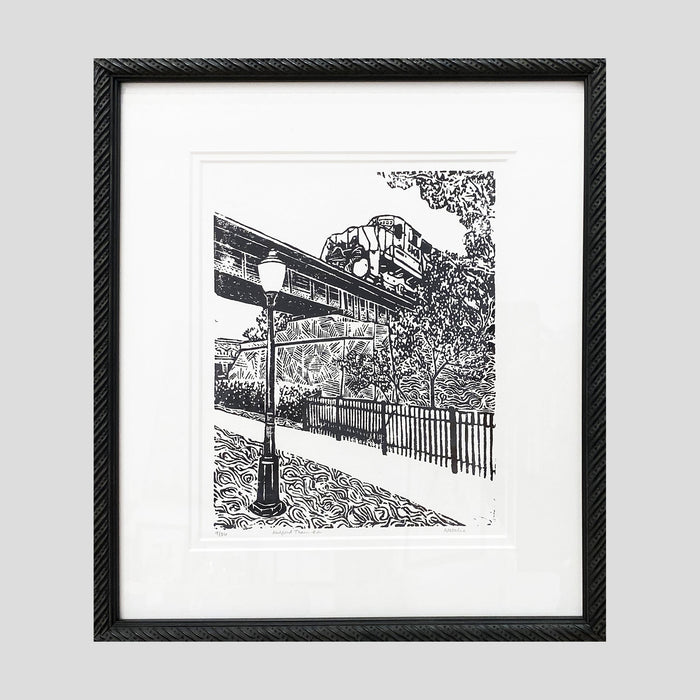 Milford Train #2 Original Block Print by Natalia Wohletz of Peninsula Prints.