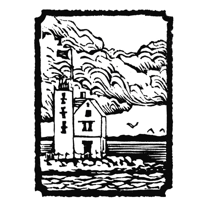 Mini Round Island  Original Block Print by Natalia Wohletz of Peninsula Prints, Mackinac Island, Michigan.
