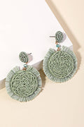 Mint- Raffia Fan Disc Drop Earrings