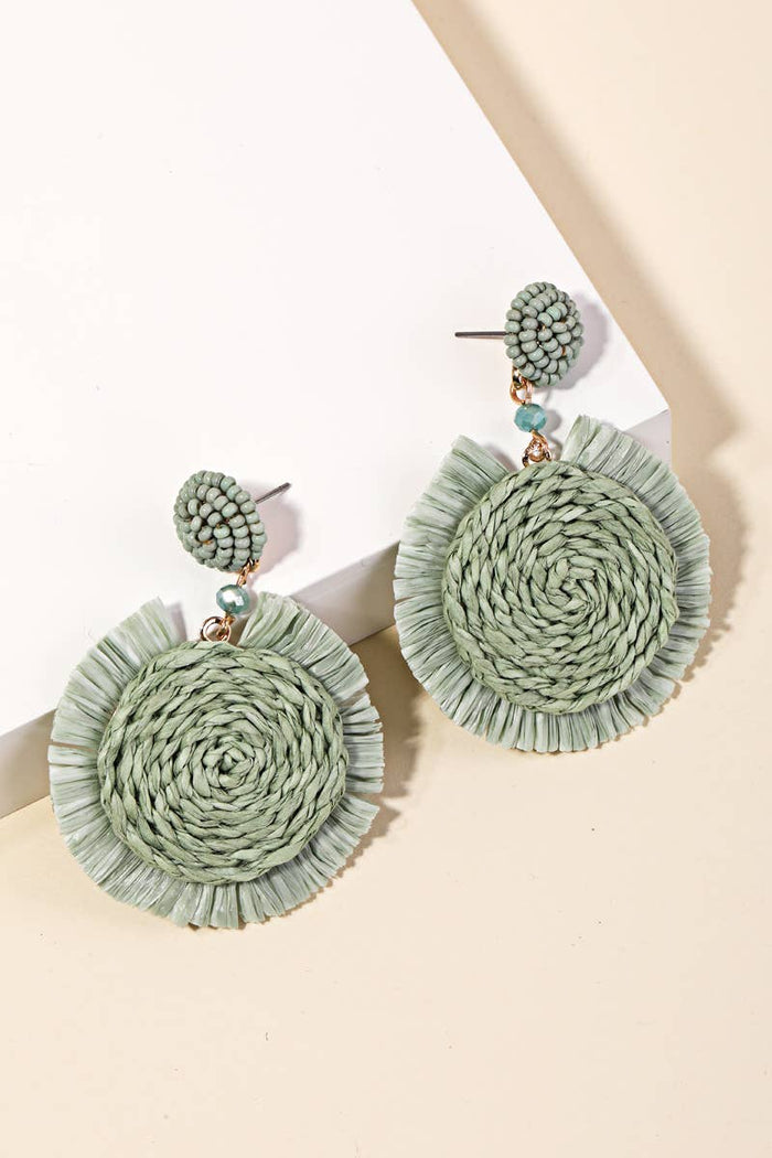 Mint- Raffia Fan Disc Drop Earrings