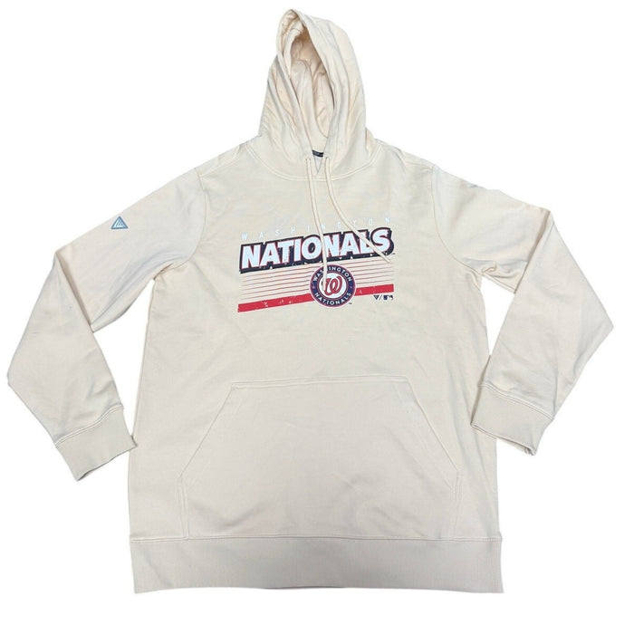 Men's MLB Washington Nationals Levelwear Podium Pullover sweatshirt in khaki, large size, with team logo on front.