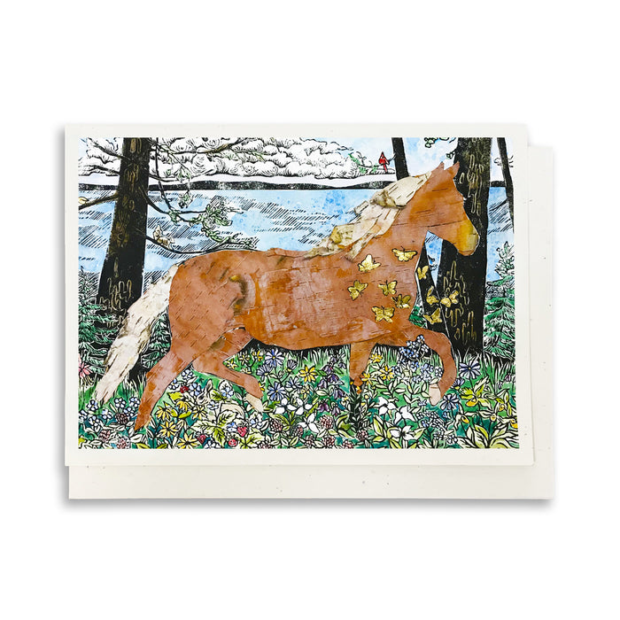 Morning Frolic horse greeting card by Natalia Wohletz of Peninsula Prints, Mackinac Island and Milford, Michigan.