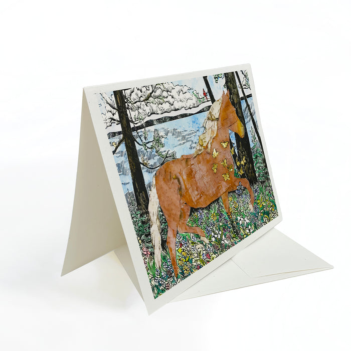 Morning Frolic horse greeting card by Natalia Wohletz of Peninsula Prints, Mackinac Island and Milford, Michigan.