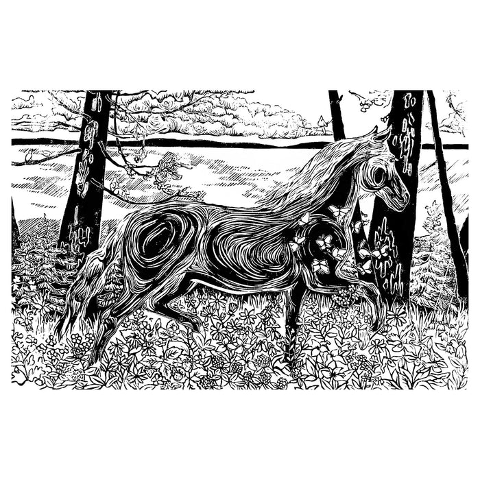 Horse art by Natalia Wohletz of Peninsula Prints, Milford & Mackinac Island, Michigan, titled Morning Frolic #1.