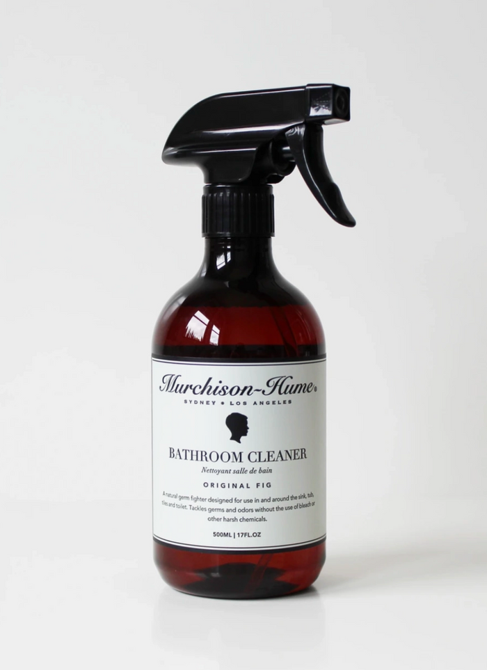 Murchison-Hume bathroom cleaner spray bottle, black trigger and dark amber bottle, front label