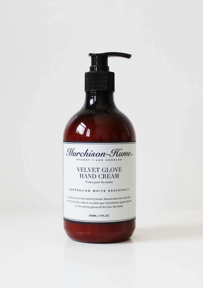 Velvet glove hand cream bottle with black pump, Australian white grapefruit scent