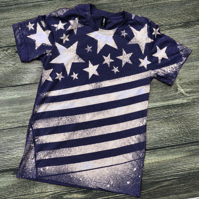 NAVY Distressed Bleach {STARS & STRIPES} Navy Crew Neck Tee