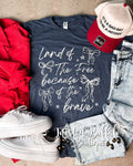 NAVY {LAND OF THE FREE BECAUSE OF THE BRAVE} Bows Crew Neck Tee