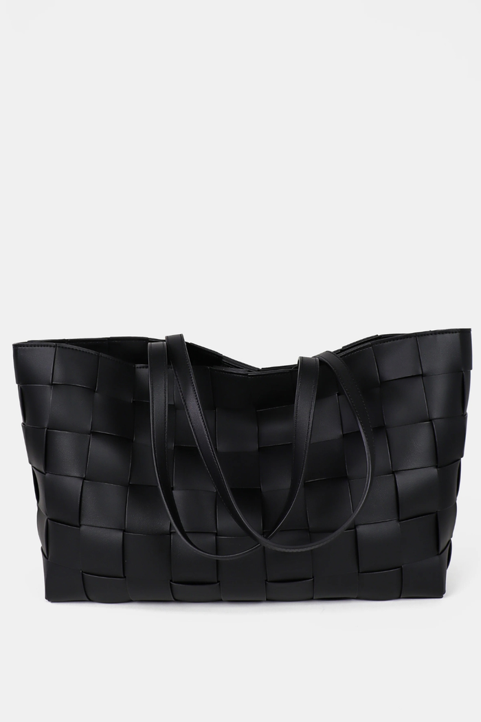 Nelly Woven Tote Bag - Black