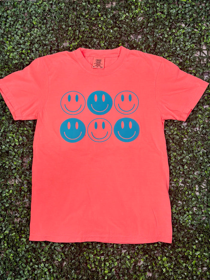 Neon Fire Red + Mint {HAPPY HAPPY HAPPY} Crew Neck Tee