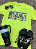Neon Lemon Yellow {CHECKERED MAMA} Crew Neck Tee