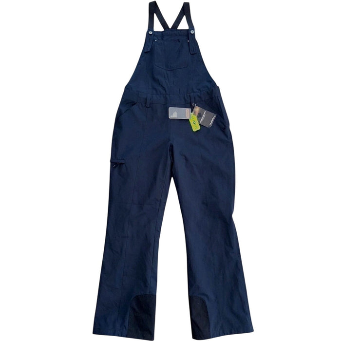 Women's black Obermeyer Malta Bib Overalls ski pants, size 8, with adjustable straps and waterproof fabric, designed for winter sports.