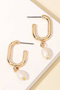 Oval Hoop Pearl Drop Earrings