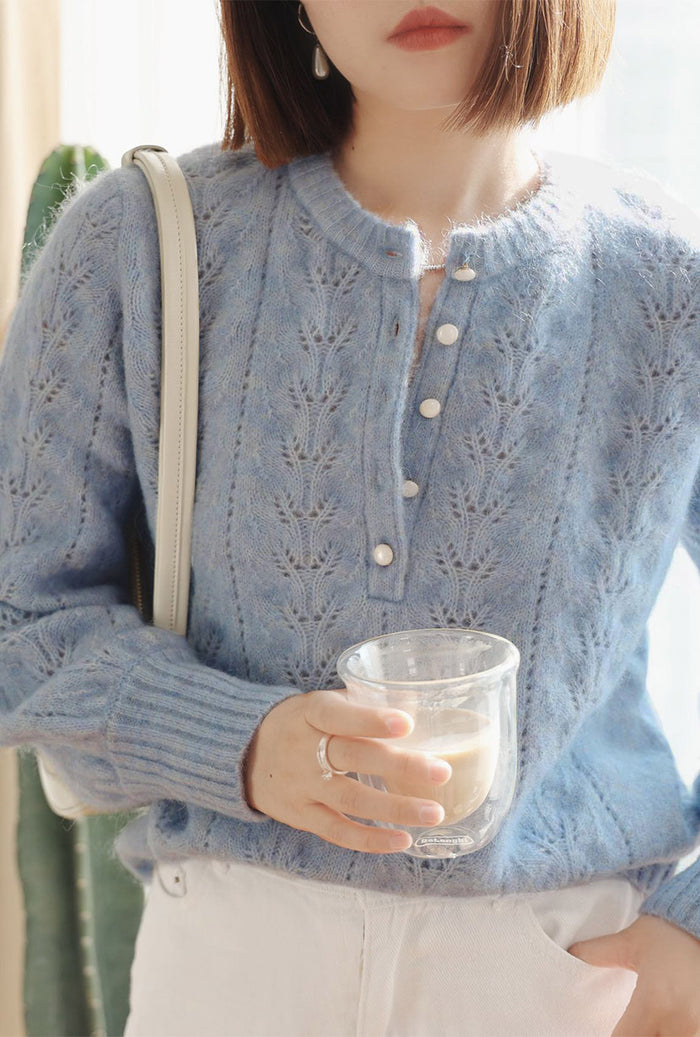 Petite Studio's Paisley Mohair Sweater in Dusty Blue