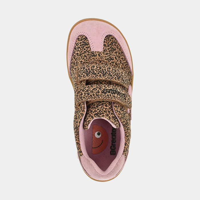 Kids Suede Velcro Trainer Pink Leopard - top