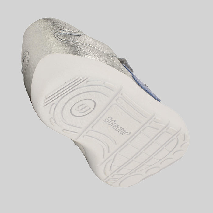 Kids Metallic Silver Velcro Trainer - Floating Sole