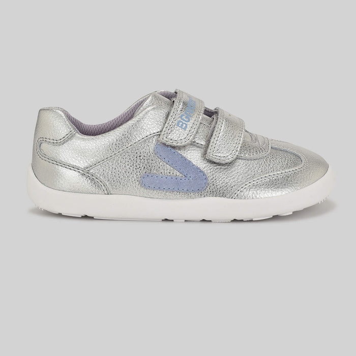 Kids Metallic Silver Velcro Trainer - Outside