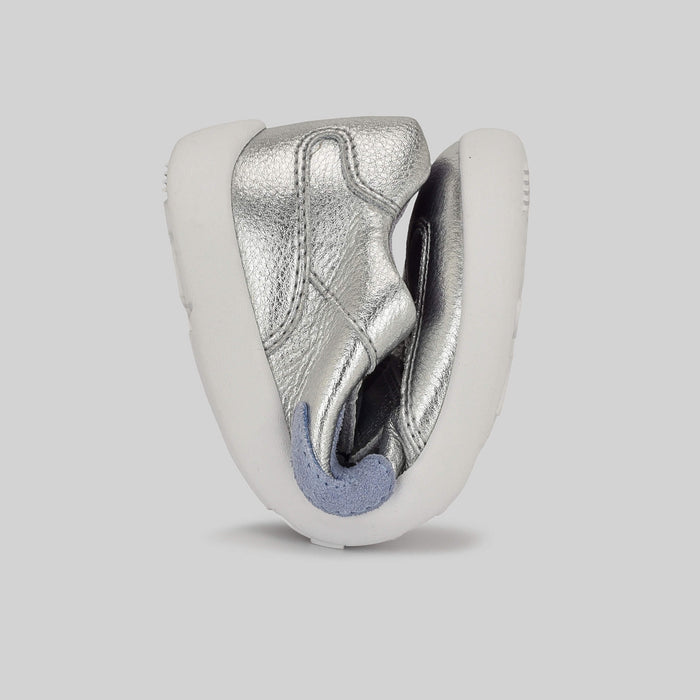 Kids Metallic Silver Velcro Trainer - Flexed