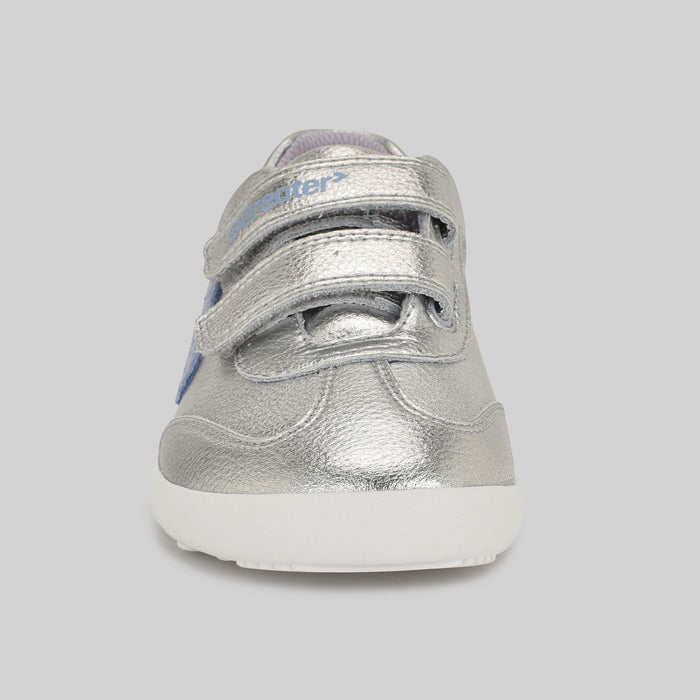 Kids Metallic Silver Velcro Trainer - Front