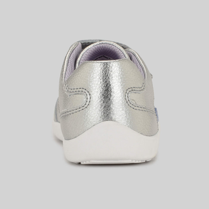 Kids Metallic Silver Velcro Trainer - Back