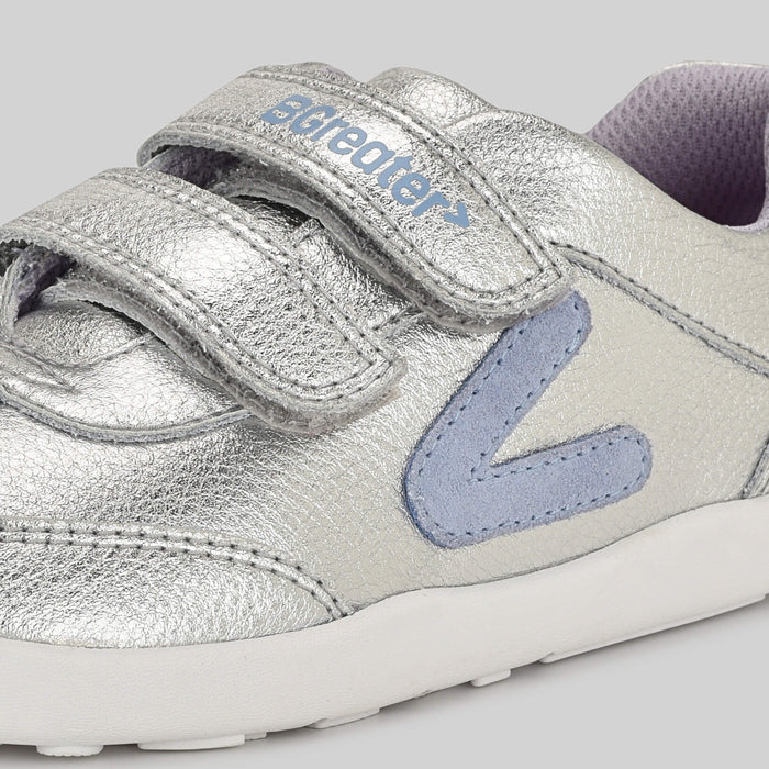 Kids Metallic Silver Velcro Trainer - close up details