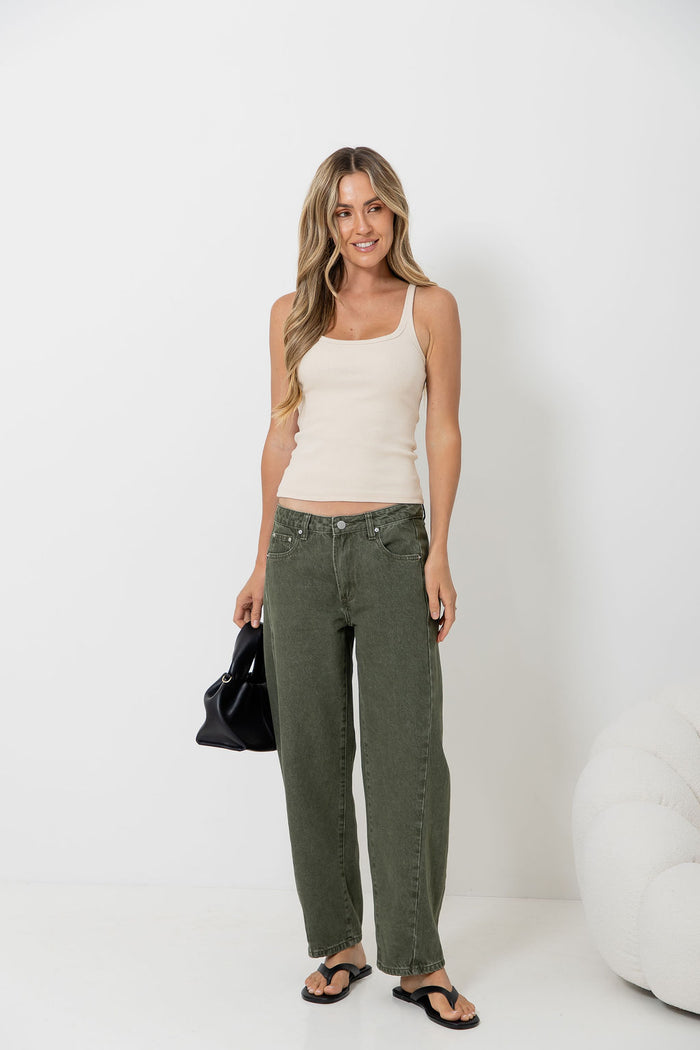 Phoenix Barrel Denim Jeans - Olive