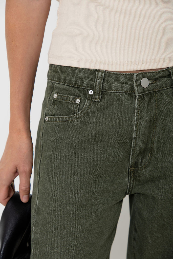 Phoenix Barrel Denim Jeans - Olive