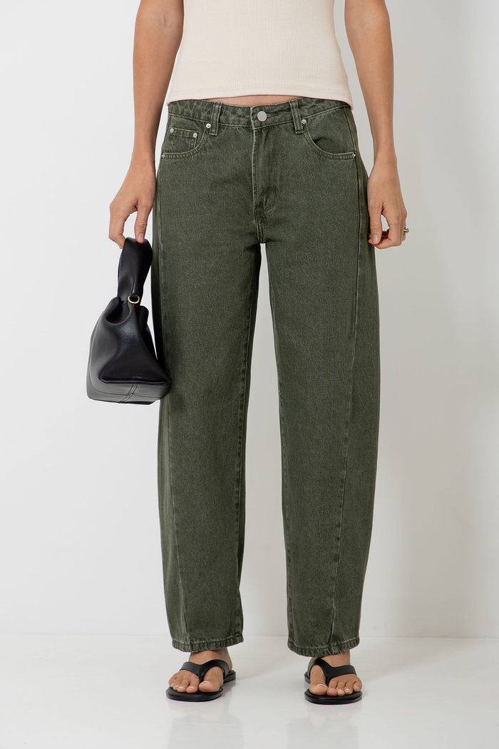 Phoenix Barrel Denim Jeans - Olive