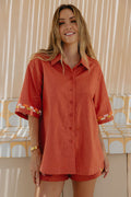 Pia Linen Shirt - Papaya - The Self Styler