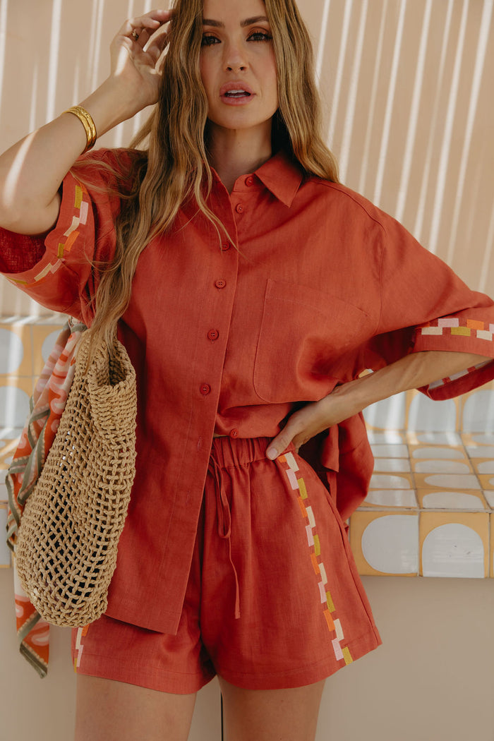 Pia Linen Shirt - Papaya - The Self Styler