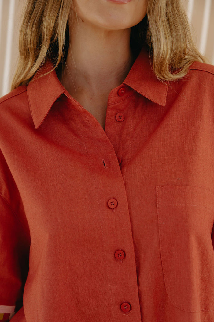 Pia Linen Shirt - Papaya - The Self Styler