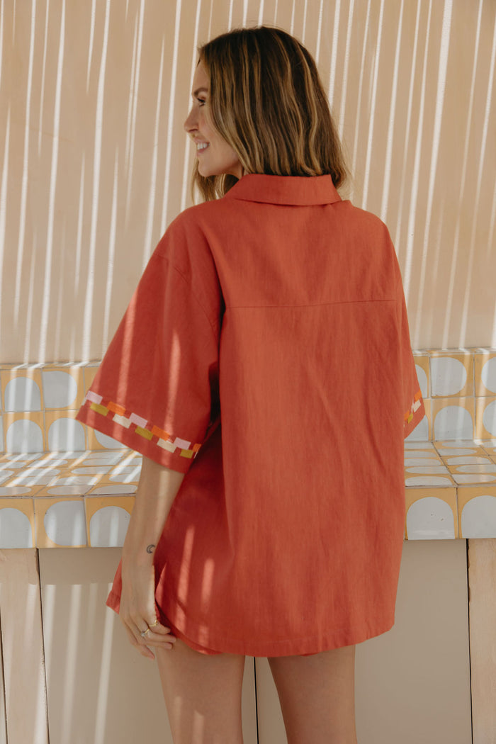 Pia Linen Shirt - Papaya - The Self Styler