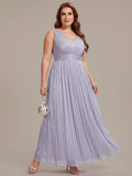 Plus Size Gathered Sea-island filament fabircs Evening Dress #color_Frosted Lilac