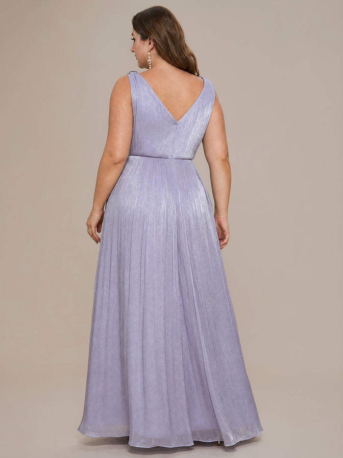 Plus Size Gathered Sea-island filament fabircs Evening Dress #color_Frosted Lilac