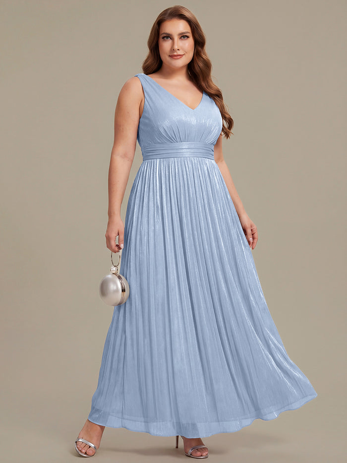 Plus Size Gathered Sea-island filament fabircs Evening Dress #color_Light Dusty Blue