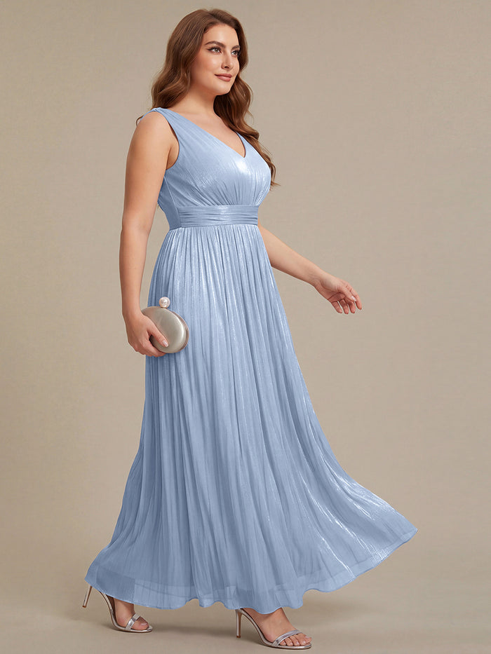 Plus Size Gathered Sea-island filament fabircs Evening Dress #color_Light Dusty Blue
