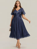 Plus Size Gathered Sea-island Wedding Guest Dress #color_Navy Blue